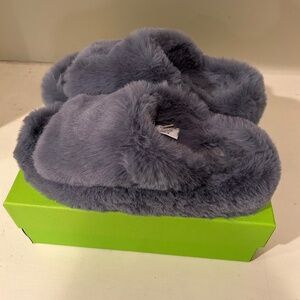 Anthropologie Fuzzy Platform Slippers Blue M